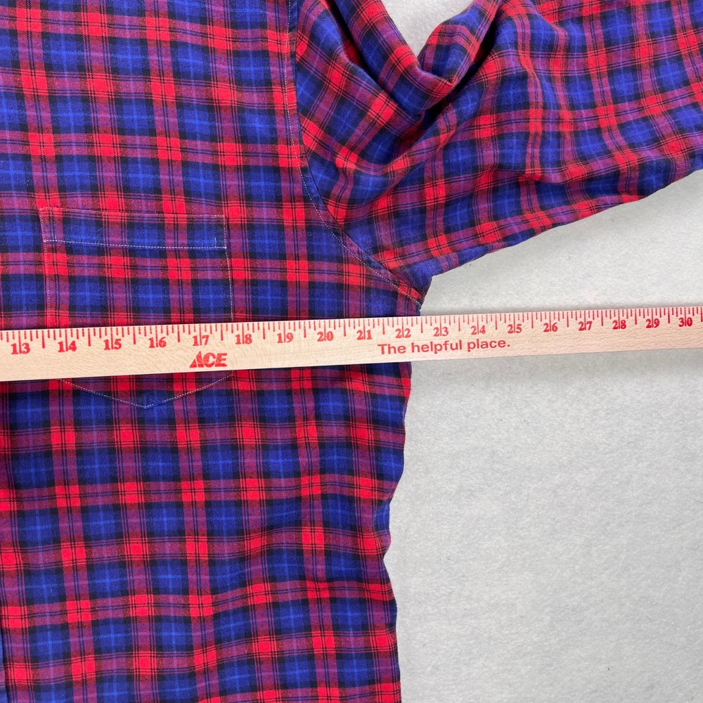 Frank & Eileen Luke Mens Medium Red Blue Plaid Italian Cotton Button Front Shirt - Picture 6 of 8
